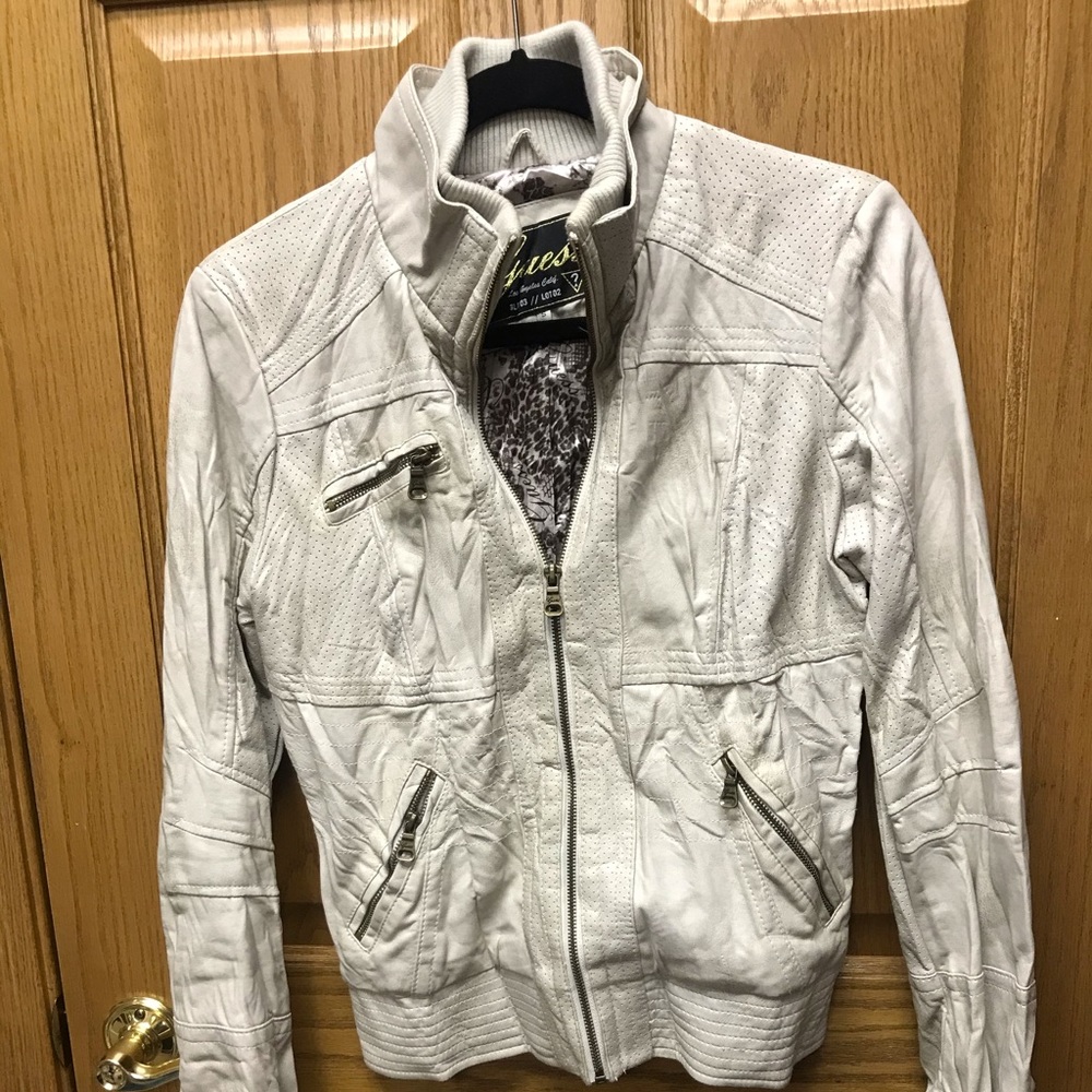 Guess cream color faux leather jacket size small